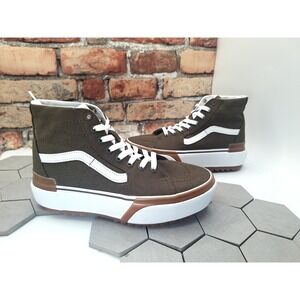 VANS Sk8-Hi Stacked Lugged Sneakers Olive Brown Canvas Women 8.5 Platform Shoes